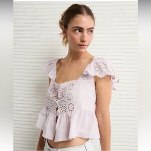 American Eagle Outfitters Light Pink Eyelet Blouse